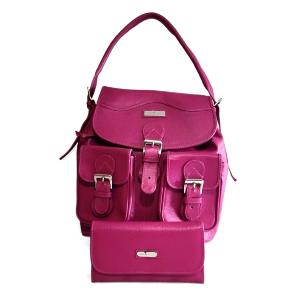 Convertible Backpack Fucsia with Tri Fold Leather Wallet Combo main image 10